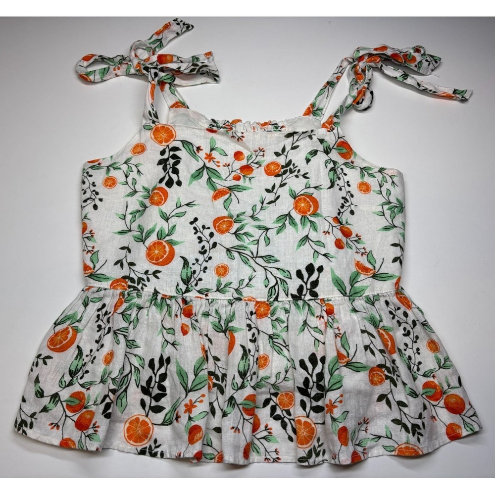 Girls' Orange Print Tie-Strap Peplum Top - White
